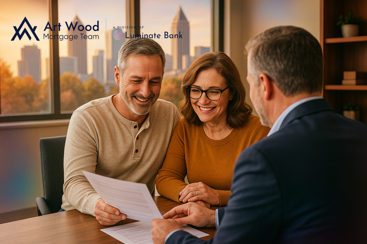 Art Wood Mortgage – special-situations-and-unique-mortgage-questions Illustration of a couple reviewing paperwork with an adviser.